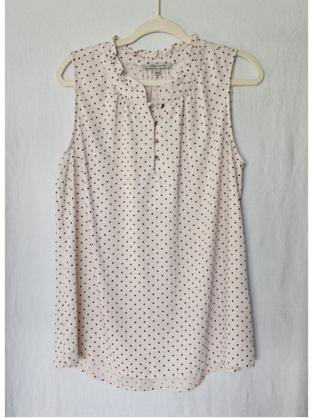41 Hawthorne Polka Dot sleeveless Ruffle Blouse Blush/Black Sz L - Picture 2 of 5